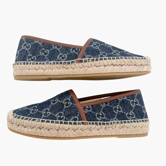 Gucci GG Monogram Espadrille Flats EU 37 US 7 Navy Blue Denim Slip On Rope Shoe - Picture 8 of 11
